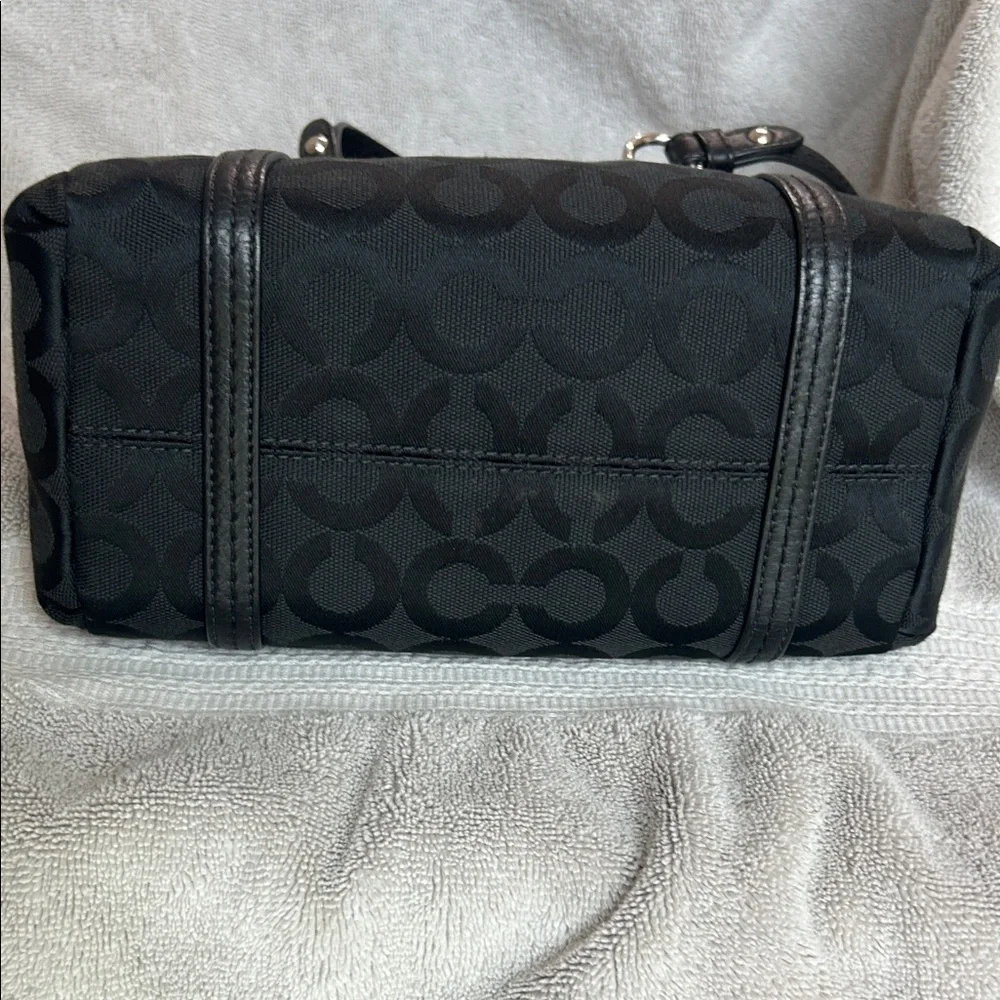 Coach Black Signature Jacquard Shoulder Bag with Silver Charm - Picture 4 of 16